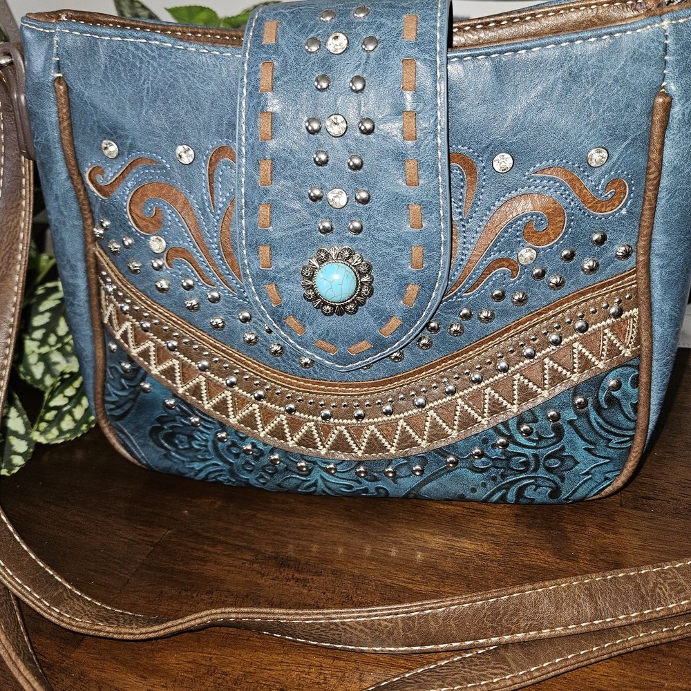 Concealed carry Blue Western-Style Crossbody Bag